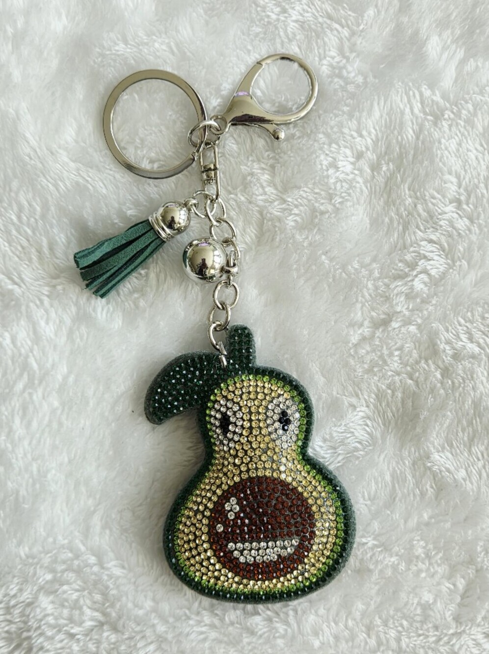 Cute Greene Avocado Keychain with Tassel Fruit Bag Chain
